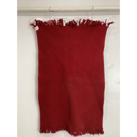 Crate & Barrel Wool Baby Blanket Brick Red Fringe Soft Waffle Portugal Kristina - Picture 11 of 13